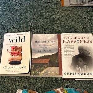 Wild, Hillbilly Elegy, and The Pursuit of Happyness Book Set